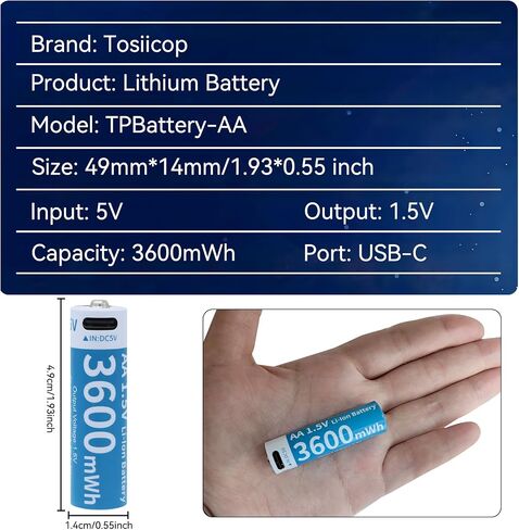 Rechargeable AA Lithium Battery - 8 Pack 1.5V 3600mWh AA Rechargeable Batteries with 4-in-1 USB C Fast Charging Cable High Capacity for High Consumption Camera Game Controller Flashlight in Kuwait