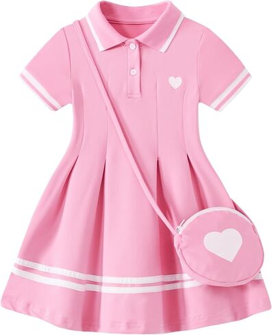 Toddler Girls Polo Tennis Dresses for 3-7Y Kids Sporty Clothes with Bag | Kid Outfit for Back to School, Tennis, Golf, Birthday, Casual, Holiday, Party, Photoshot, School Performance, Outgoing,Picnic in Saudi Arabia