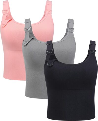 Suekaphin Nursing Longline Bra Tank Top Crop,Maternity Support Workout Sport Bra,Pullover Wide Straps Sewn Cups for Breastfeeding,Sort C,Medium in Kuwait