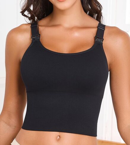 Suekaphin Nursing Longline Bra Tank Top Crop,Maternity Support Workout Sport Bra,Pullover Wide Straps Sewn Cups for Breastfeeding,Sort C,Medium in Kuwait