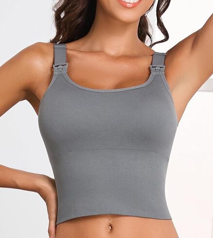 Suekaphin Nursing Longline Bra Tank Top Crop,Maternity Support Workout Sport Bra,Pullover Wide Straps Sewn Cups for Breastfeeding,Sort C,Medium in Kuwait