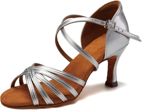 SWDZM Women's Ballroom Latin Salsa Dance Shoes | satin upper,3" stable heel,suede sole,adjustable strap,suitable for professional dance practice and performance for women in Kuwait