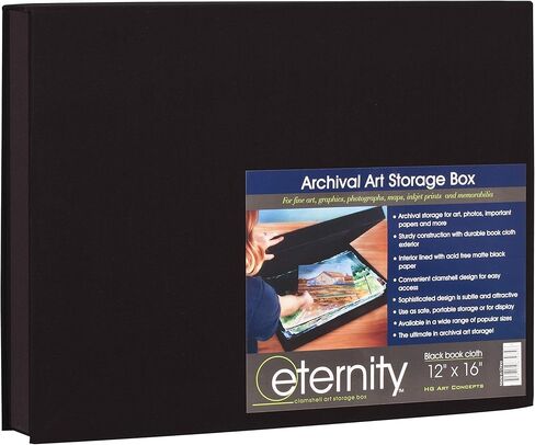 HG Art Concepts Eternity Archival Clamshell Photo Storage Box, Black - 16"x20" - For Storing Artwork, Photos & Documents, Deluxe Acid-Free, Sturdy & Lined With Archive-Quality Paper in Kuwait