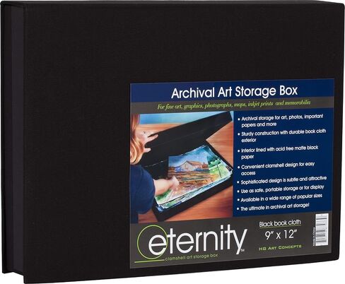 HG Art Concepts Eternity Archival Clamshell Photo Storage Box, Black - 16"x20" - For Storing Artwork, Photos & Documents, Deluxe Acid-Free, Sturdy & Lined With Archive-Quality Paper in Kuwait