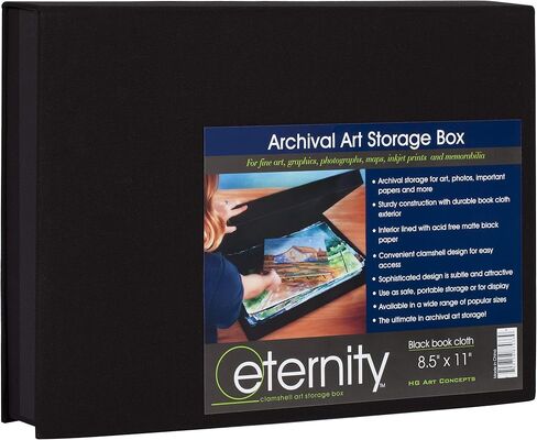 HG Art Concepts Eternity Archival Clamshell Photo Storage Box, Black - 16"x20" - For Storing Artwork, Photos & Documents, Deluxe Acid-Free, Sturdy & Lined With Archive-Quality Paper in Kuwait