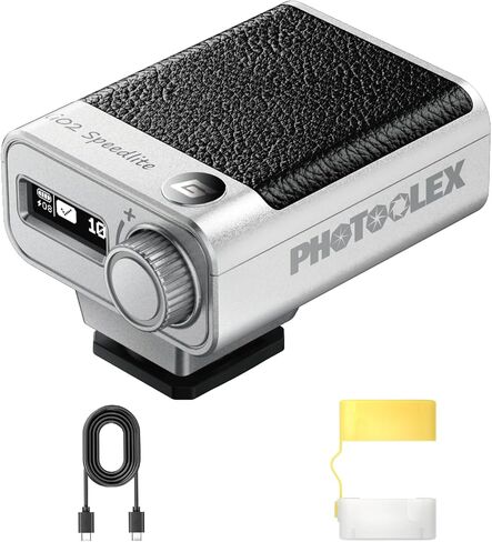 PHOTOOLEX G02 Mini Camera Flash GN10 45g USB-C Speedlite | Universal hot shoe. GN10 output. 6500K daylight color. 0.1s recycle. 45g pocket flash with USB-C fast charging in Kuwait