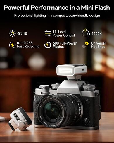 PHOTOOLEX G02 Mini Camera Flash GN10 45g USB-C Speedlite | Universal hot shoe. GN10 output. 6500K daylight color. 0.1s recycle. 45g pocket flash with USB-C fast charging in Kuwait