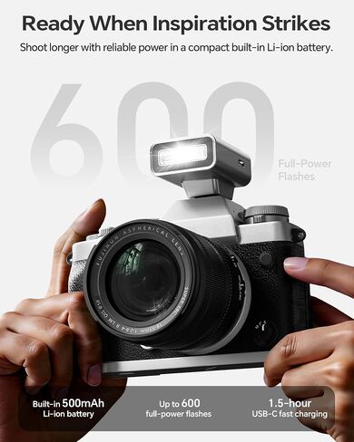 PHOTOOLEX G02 Mini Camera Flash GN10 45g USB-C Speedlite | Universal hot shoe. GN10 output. 6500K daylight color. 0.1s recycle. 45g pocket flash with USB-C fast charging in Kuwait
