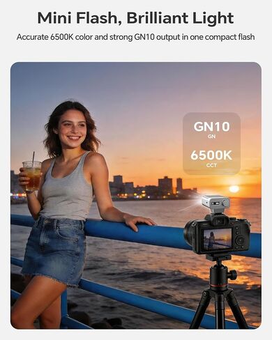 PHOTOOLEX G02 Mini Camera Flash GN10 45g USB-C Speedlite | Universal hot shoe. GN10 output. 6500K daylight color. 0.1s recycle. 45g pocket flash with USB-C fast charging in Kuwait