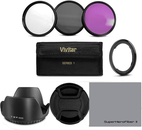 Essential Accessory Kit for Canon PowerShot SX530 HS, SX520 HS, SX60 HS, SX50 HS, SX40 - Includes: Filter Adapter Ring + HD Photo Filter Kit (UV-CPL-FLD) + Bayonet Lens Hood + Lens Cap in Kuwait