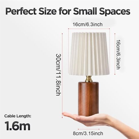 Pleated Table Lamp, Small Boho Decorative Nursery Nightstand Light, Solid Wood Base Pleated Shade Desk Lamp for Bedroom,Living Room, Office in Kuwait