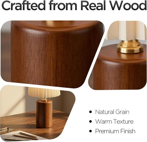 Pleated Table Lamp, Small Boho Decorative Nursery Nightstand Light, Solid Wood Base Pleated Shade Desk Lamp for Bedroom,Living Room, Office in Kuwait