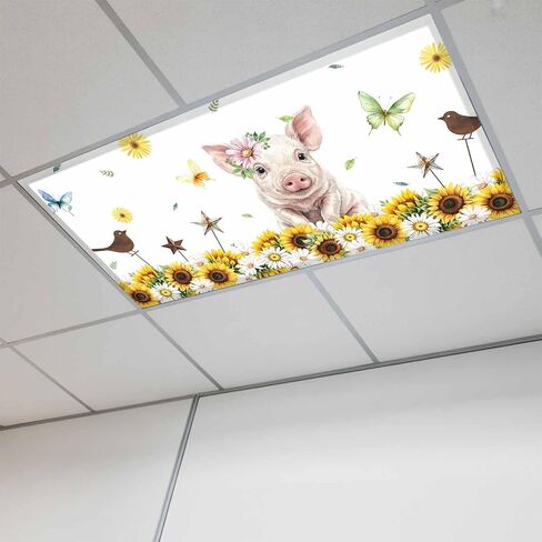 Fluorescent Light Covers, Pig Sunflower Western Magnetic Light Covers for Ceiling Lights, Rustic Daisy Black Buffalo Plaid Fluorescent Ceiling Shade Filters for Classroom Bedroom Office 4x2Ft x 1PCS in Kuwait