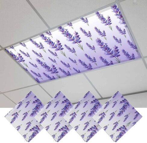 Fluorescent Light Covers, Purple Lavender Magnetic Light Covers for Ceiling Lights, Spring Watercolor Wildflower Garden Floral Fluorescent Ceiling Shade for Classroom Bedroom Office 4x2Ft x 3PCS in Kuwait