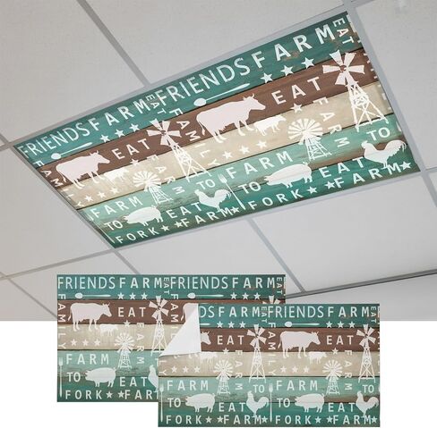 Fluorescent Light Covers, Cow Pig Chicken Magnetic Light Covers for Ceiling Lights, Farm Barn Windmill Teal Brown Wooden Plank Fluorescent Ceiling Shade for Classroom Bedroom Office 4x2Ft x 1PCS in Kuwait