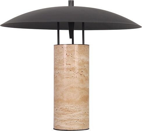 Mid-Century Modern Large Table Lamp, Natural Travertine Bedside Lamp with Matte Black Shade, Organic Nightstand Lamps for Bedroom, Kid Room, Nursery, Living Room Home Decor, G45 Bulb (Bulb Included) in Kuwait