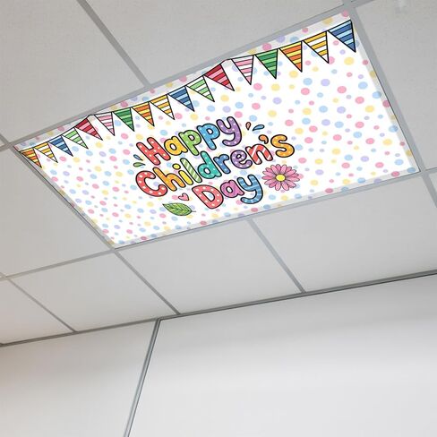 Fluorescent Light Covers, Children's Day Magnetic Light Covers for Ceiling Lights, Cartoon Colorful Polka Dot Flowers Leaf Fluorescent Ceiling Shade Filters for Classroom Bedroom Office 4x2Ft x 4PCS in Kuwait