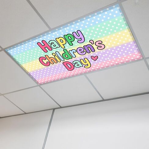 Fluorescent Light Covers, Colorful Striped Magnetic Light Covers for Ceiling Lights, Children's Day Cute Stars Stripes Fluorescent Ceiling Shade Filters for Classroom Bedroom Office 4x2Ft x 3PCS in Kuwait