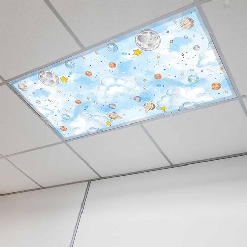 Fluorescent Light Covers, Children's Day Magnetic Light Covers for Ceiling Lights, Galaxy Universe Stars Planets Moons Fluorescent Ceiling Shade Filters for Classroom Bedroom Office 4x2Ft x 3PCS in Kuwait