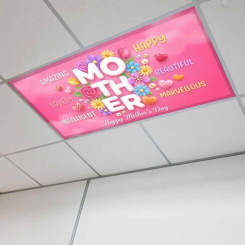 Fluorescent Light Covers, Mother's Day Magnetic Light Covers for Ceiling Lights, Cartoon Tulip Flowers Love Heart Pink Red Fluorescent Ceiling Shade Filters for Classroom Bedroom Office 4x2Ft x 4PCS in Kuwait