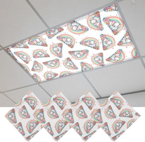Fluorescent Light Covers, Elephant Magnetic Light Covers for Ceiling Lights, Cute Rainbow Animals Colorful Cartoon Fluorescent Ceiling Shade Filters for Classroom Bedroom Office 4x2Ft x 4PCS in Kuwait