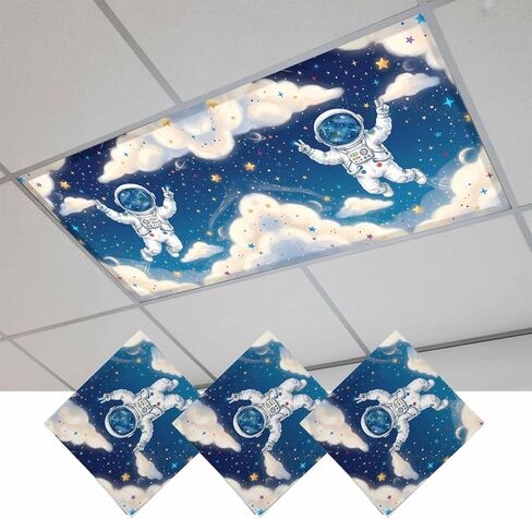Fluorescent Light Covers, Galaxy Astraunt Magnetic Light Covers for Ceiling Lights, Funny Universe Starry Sky Cartoon Fluorescent Ceiling Shade Filters for Classroom Bedroom Office 4x2Ft x 4PCS in Kuwait