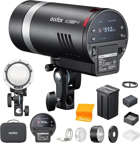 GODOX AD300 Pro II AD300Pro II Outdoor Strobe, 300Ws 2.4G TTL HSS 1/8000s, 0.01-1.5s Recycle, 350 Flashes, One-Tap Sync for X3/X3Pro, 12W Bi-Color Modeling Lamp, 1/512-1/1 Power, HD Color Screen in Kuwait