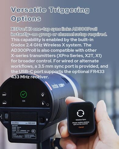GODOX AD300 Pro II AD300Pro II Outdoor Strobe, 300Ws 2.4G TTL HSS 1/8000s, 0.01-1.5s Recycle, 350 Flashes, One-Tap Sync for X3/X3Pro, 12W Bi-Color Modeling Lamp, 1/512-1/1 Power, HD Color Screen in Kuwait