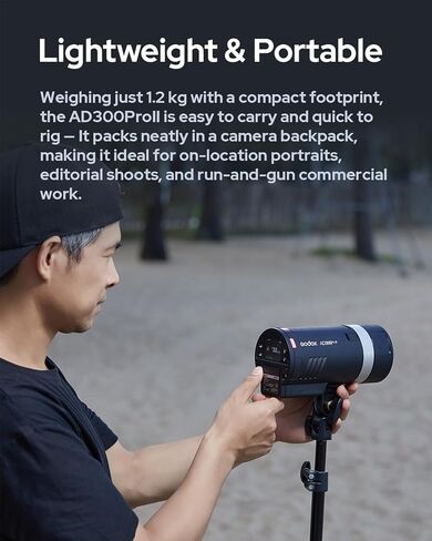 GODOX AD300 Pro II AD300Pro II Outdoor Strobe, 300Ws 2.4G TTL HSS 1/8000s, 0.01-1.5s Recycle, 350 Flashes, One-Tap Sync for X3/X3Pro, 12W Bi-Color Modeling Lamp, 1/512-1/1 Power, HD Color Screen in Kuwait