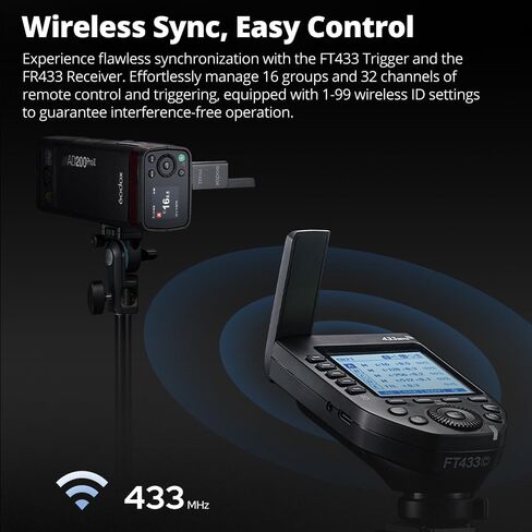 Godox FT433 C TTL Wireless Flash Trigger for Canon, 433MHz, HSS 1/8000s, 100m Range, LCD, 32 Ch, 1-99 ID, Front/Rear Curtain Sync, Bluetooth App Control, TCM, Single-Contact Rapid-Fire in Kuwait