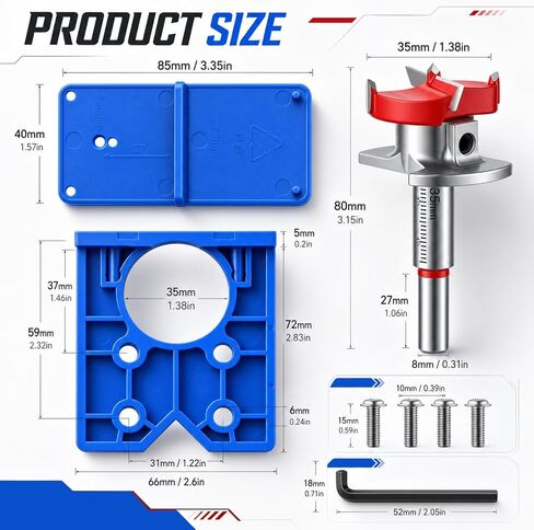 Shimeyao 35mm Forstner Bit Cabinet Hinge Jig Concealed Hinge Drill Bit | Adjustable, Template for Cabinet Door Woodworking Cupboard Installation in Kuwait