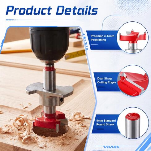 Shimeyao 35mm Forstner Bit Cabinet Hinge Jig Concealed Hinge Drill Bit | Adjustable, Template for Cabinet Door Woodworking Cupboard Installation in Kuwait