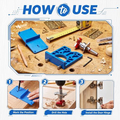 Shimeyao 35mm Forstner Bit Cabinet Hinge Jig Concealed Hinge Drill Bit | Adjustable, Template for Cabinet Door Woodworking Cupboard Installation in Kuwait