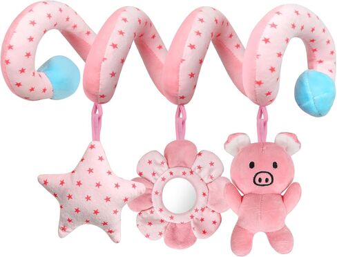 USATDD Car Seat Toys for Babies, Spiral Hanging Toys Stroller Activity Toys, Pink Sensory Baby Plush Carseat Toys Baby Toys Newborn Essentials for 0 3 6 12 Months in Kuwait