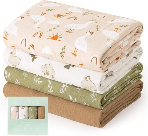 david's kids 4 Pack Baby Muslin Swaddle Blankets, 100% Cotton and Ultra Soft Breathable Receiving Blanket Wrap for Boys Girls, New Born Essentials, Large 47 x 47 inches, Space&Stars in Kuwait