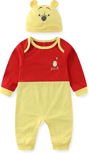 Disney Winnie the Pooh Baby Boys Romper Coverall with Hat Cap 2 Piece Set for Newborn and Infant in Kuwait