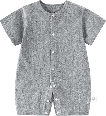 AMIYAN Unisex Baby Cotton Romper Boys Short Sleeve One-Piece Jumpsuit Infant Snap Up Bodysuits Summer Outfits 0-24M in Kuwait