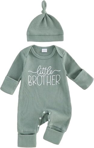 Newborn Baby Boy Fall Clothes Infant Winter Outfit Jumpsuit Romper | Waffle Letter Embroidery Jumpsuit Long Sleeve Crew Neck Romper Bodysuit in Kuwait