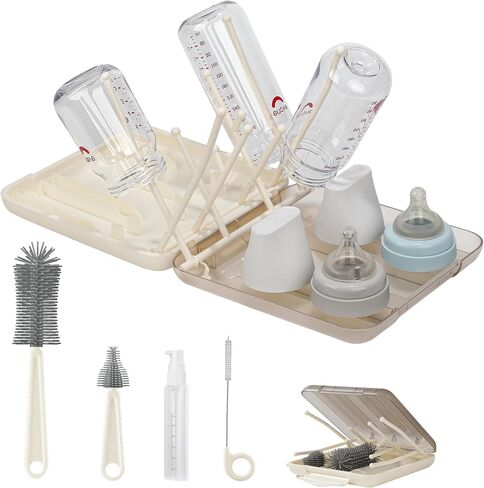 Baby Bottle Cleaning Kit, 6-in-1 Bottle Brush Set with Nipple Brush, Straw Cleaner, Drying Rack and Travel Storage Case in Kuwait