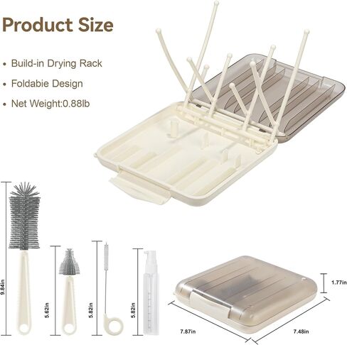 Baby Bottle Cleaning Kit, 6-in-1 Bottle Brush Set with Nipple Brush, Straw Cleaner, Drying Rack and Travel Storage Case in Kuwait