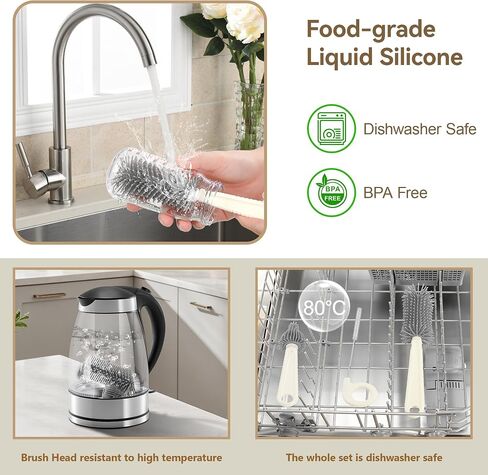 Baby Bottle Cleaning Kit, 6-in-1 Bottle Brush Set with Nipple Brush, Straw Cleaner, Drying Rack and Travel Storage Case in Kuwait