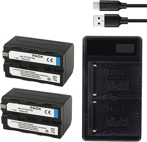 7500mAh NP F750 NP F770 F730 with LED Charger for NP F960 F970 NP-F550 CCD-TRV215 CCD-TR917 CCD-RV100 CCD-TRV58 V1J z1 ﻿(2Pcs) in Kuwait