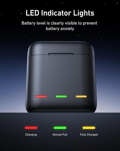 TELESIN Battery Charger for GoPro Hero 13 Black Triple Slot Charging Case | USB-C cable included | LED status indicators | Compact battery storage | Built-in safety protection | Travel ready in Kuwait
