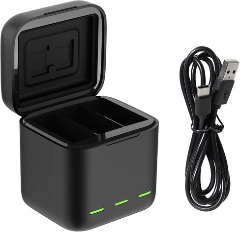 TELESIN Battery Charger for GoPro Hero 13 Black Triple Slot Charging Case | USB-C cable included | LED status indicators | Compact battery storage | Built-in safety protection | Travel ready in Kuwait