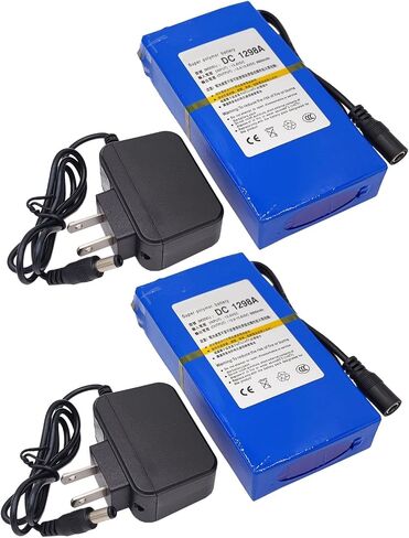 (2-Pcs) DC 1298A 12V 9800mAh Battery Pack for CCTV Camera, MP3 Players with Charger (12 Volt, 9.8 Ah) in Kuwait