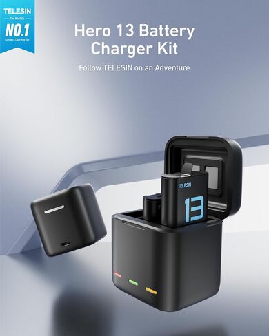 TELESIN Battery Charger Kit for GoPro Hero13 Black 2-Pack 1950mAh Batteries | Simultaneous Triple Charging Case | Fast Type C charge | Compact travel size | 7-tier full safety protection | Outdoor ready in Kuwait