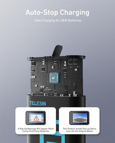 TELESIN Battery Charger Kit for GoPro Hero13 Black 2-Pack 1950mAh Batteries | Simultaneous Triple Charging Case | Fast Type C charge | Compact travel size | 7-tier full safety protection | Outdoor ready in Kuwait