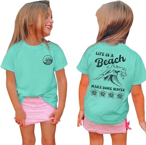 GLIGLITTR Girl Hawaiian Shirt Toddler Girl Summer Vacation Tshirt Life is A Beach Make Some Wave Outfit Kid Tropical Trip Top in Kuwait