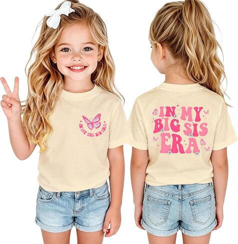 Butterfly Big Sister Shirts Toddler Girl in My Big Sis Era T-Shirts Kid Announcement Tees Gender Reveal Outfit Tops in Kuwait