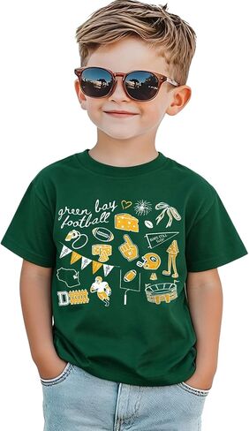 KEKEMI Kid Toddler Boys Girls Football Shirts Green Bay Football T-Shirt Cute Wisconsin Cheese Graphic Tees Game Day Fan Tops in Kuwait